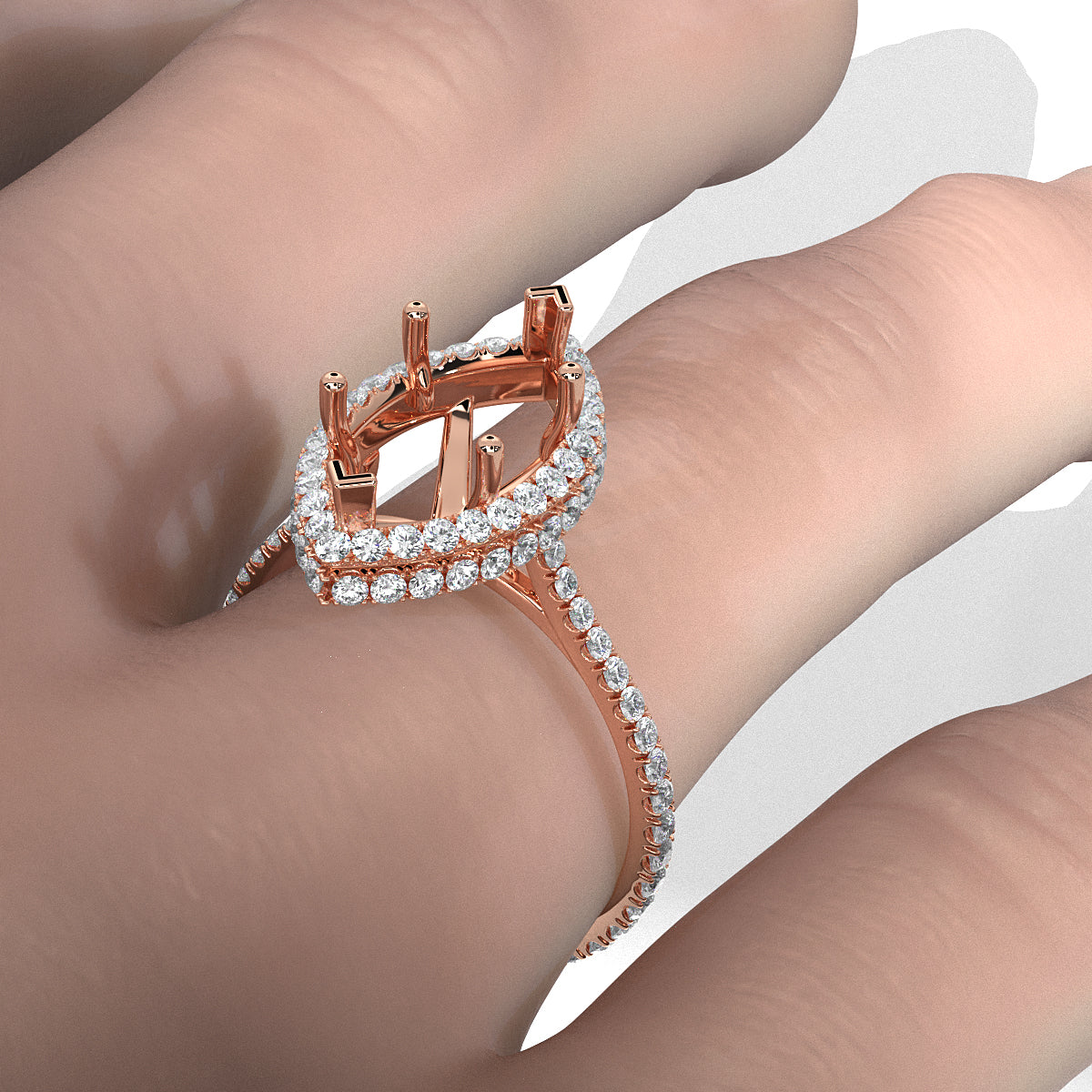 Double Halo Semi Mount Lab Grown Diamond Engagement Ring 0.53 Ct.